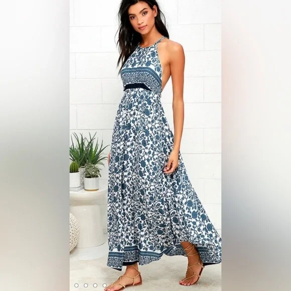 Aakaa Blue and White Striped Maxi Dress - Picture 3 of 9